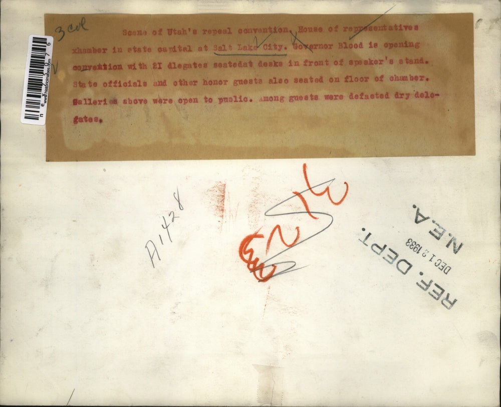 1933 Press Photo Salt Lake City Utah House of Reps State session