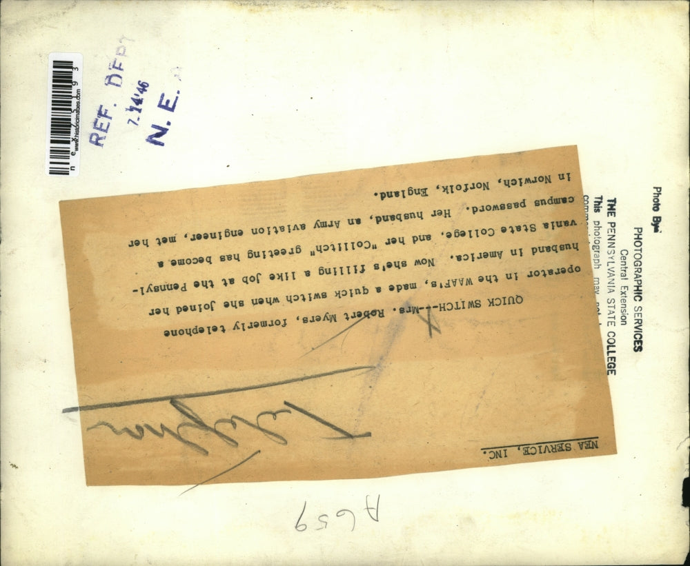 1946 Press Photo Mrs Robert Myers, Telephone Operator in Norfolk England