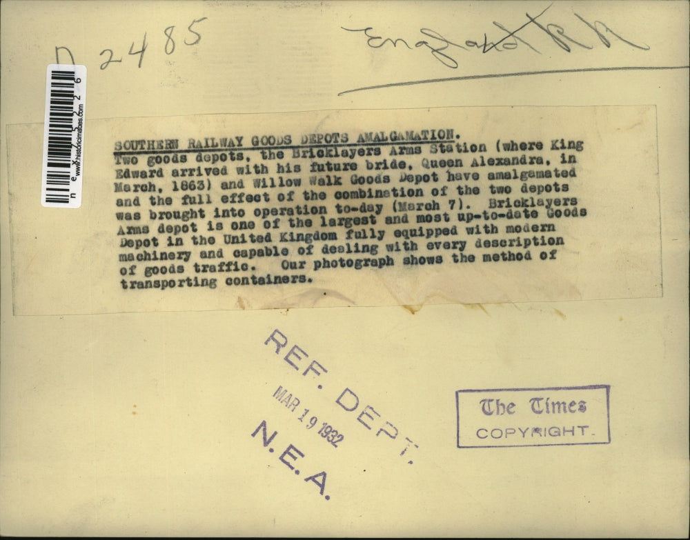 1932 Press Photo Southern railway depot Arms Stattion & Willow Walk depot