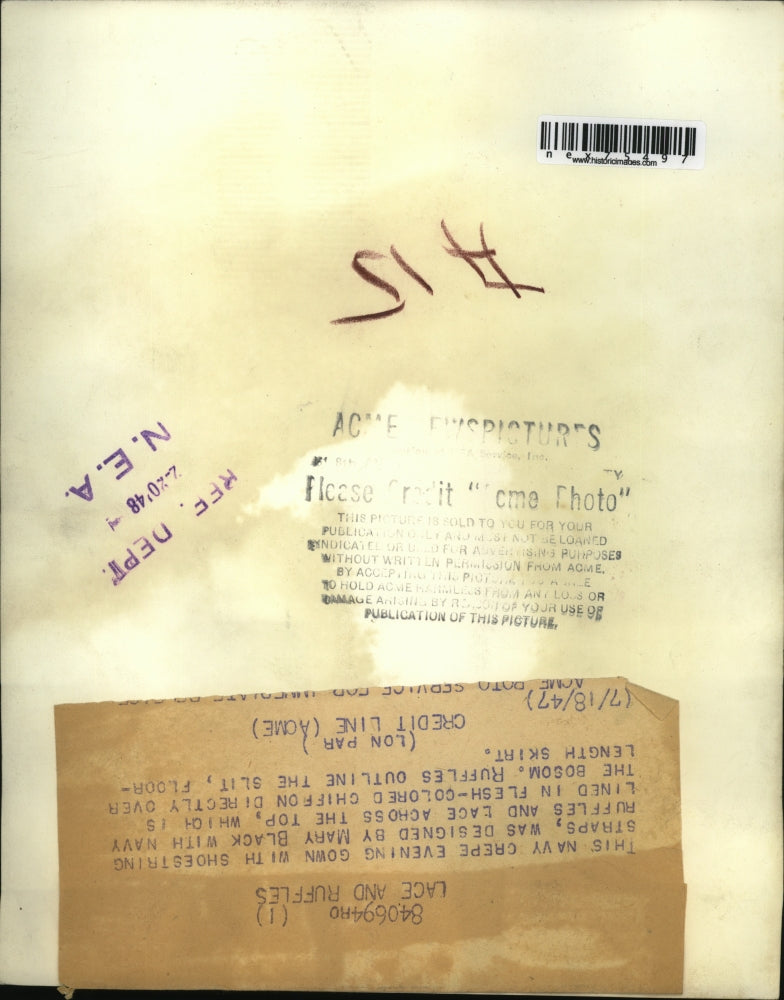 1947 Press Photo Navy Crepe evening gown designed by Mary Black - nex75497