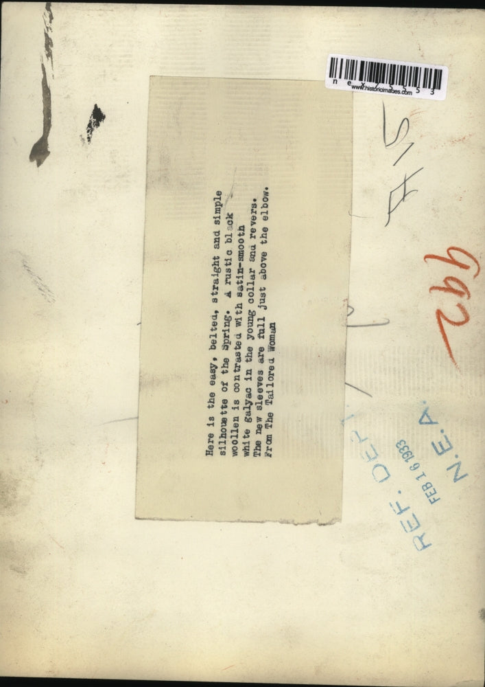 1933 Press Photo Spring belted coat for the tailored woman