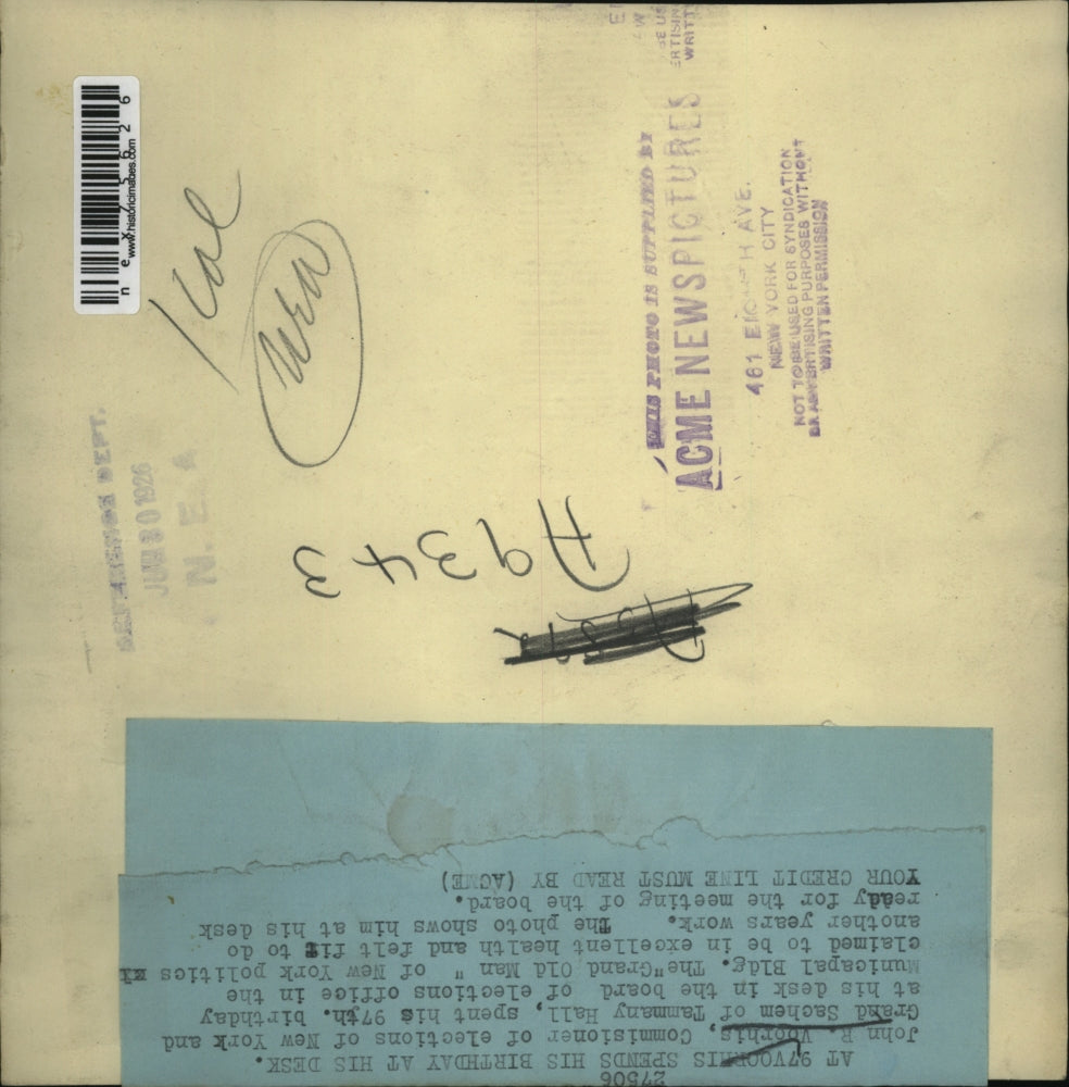 1926 Press Photo John R Voorhis commissioner of elections for NY