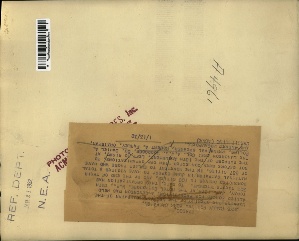 1932 Press Photo Colonel AWW Woodcook, Dr Daniel Polins Prohibition Officials