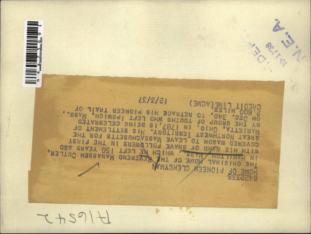 1937 Press Photo Original Home of Reverend Manasseh Cutler in Hamilton Mass