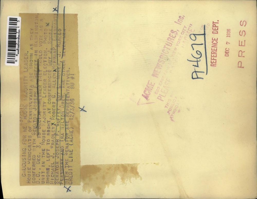 1936 Press Photo House Democrats Sen J Guffey, MJ Bradley, RG Allen,