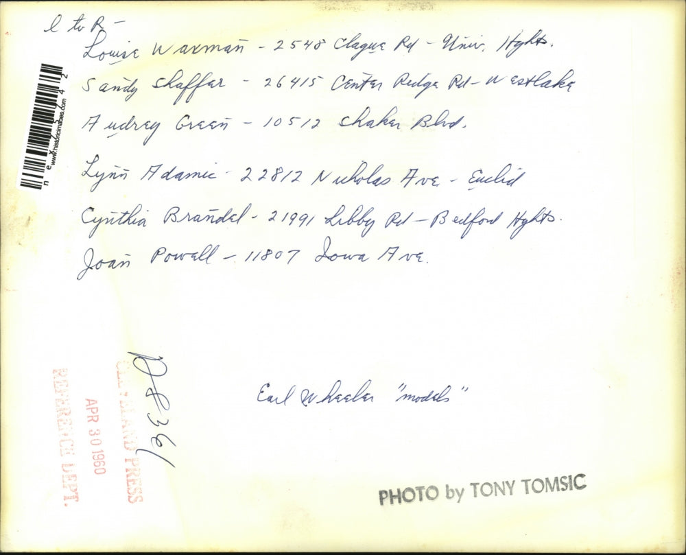 1960 Press Photo Earl Wheeler models, L Waxman, S Shaffer,A Green, L Adams