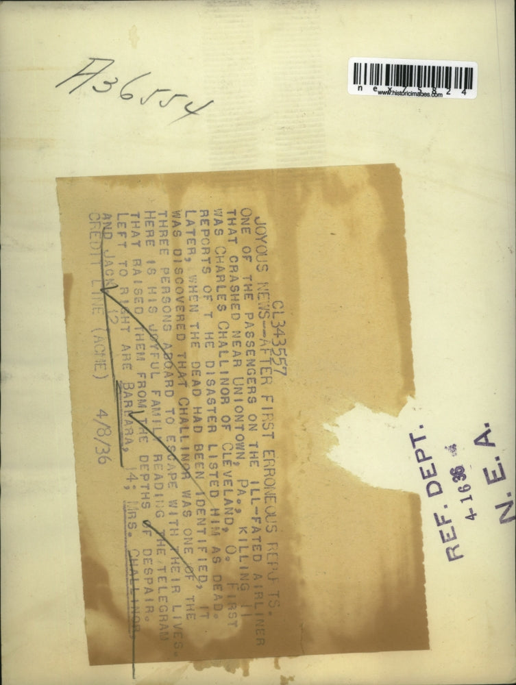 1936 Press Photo Mrs Charles Challinor & children Barbara & Jack read telegram