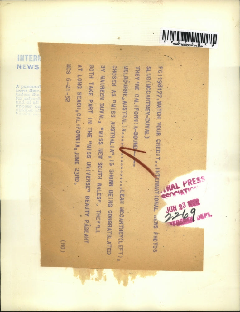 1952 Press Photo Melbourne Australia Leah McCarthey Miss Australia - nex75859