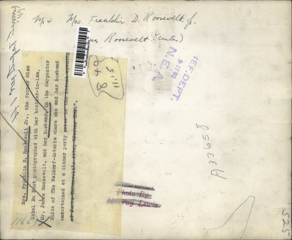 1940 Press Photo Mr & Mrs Franklin Roosevelt Jr with Mr James Roosevelt