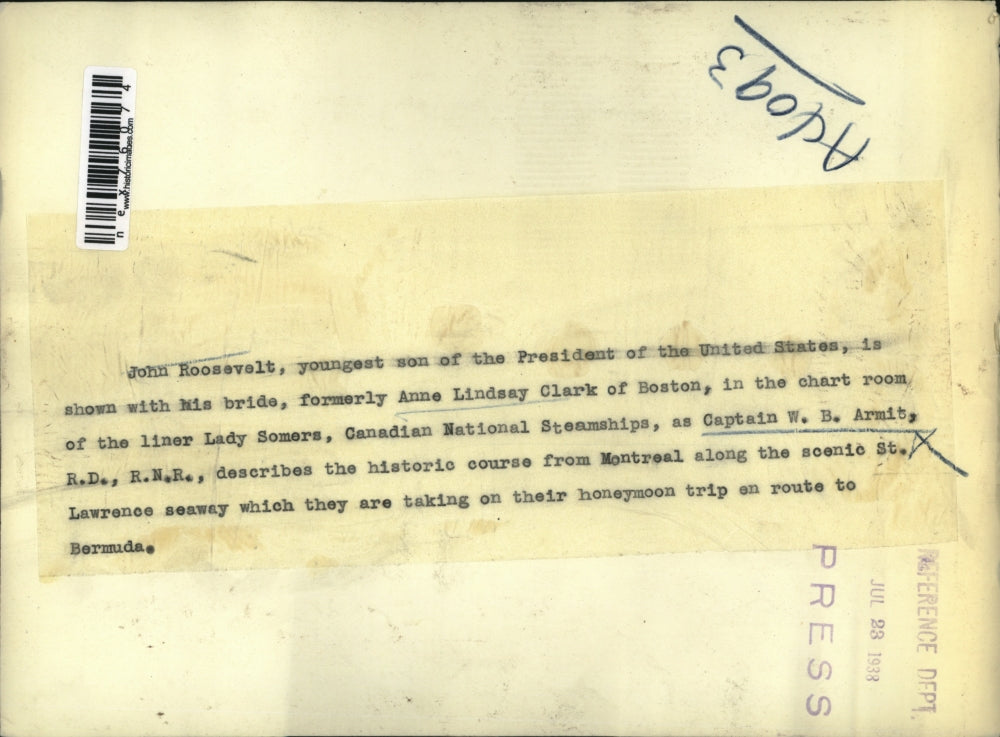 1933 Press Photo John Roosevelt Youngest Son of the President & Wife Anne Lindsa