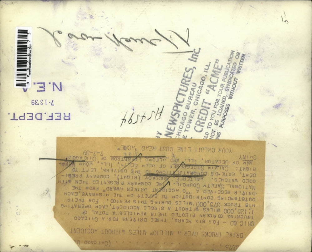 1939 Press Photo W Muelady C Stoefregen J Hoffman A Lindstrom No Accident Award