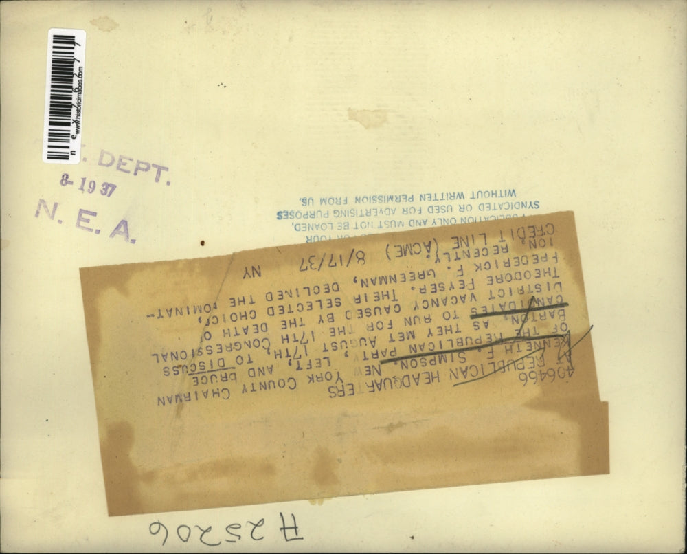 1937 Press Photo Kenneth F Simpson Bruce Barton New York County Republican Party