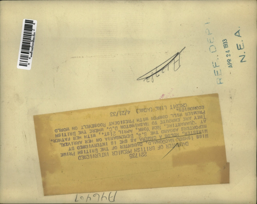 1933 Press Photo Ishbel MacDonald of UK on the SS Berengaria at NYC