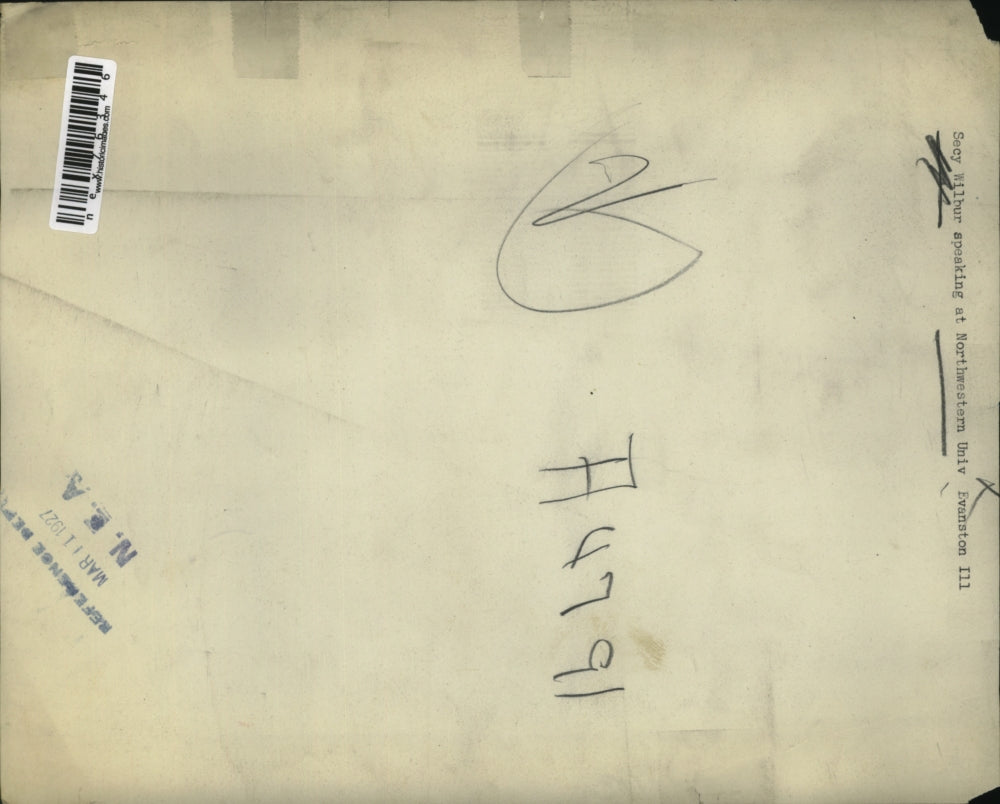 1927 Press Photo Secy Wilbur speaks at Northwestern Univ in Evanston Ill