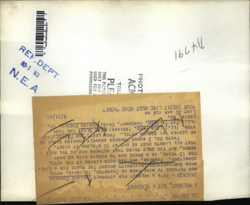 1943 Press Photo Evanston Ill Northwestern UnivWallace Rusness, Sue Pierce