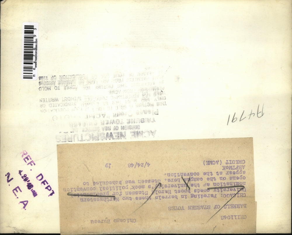 1948 Press Photo Evanston Ill Northwestern Univ students in parade for Stassen