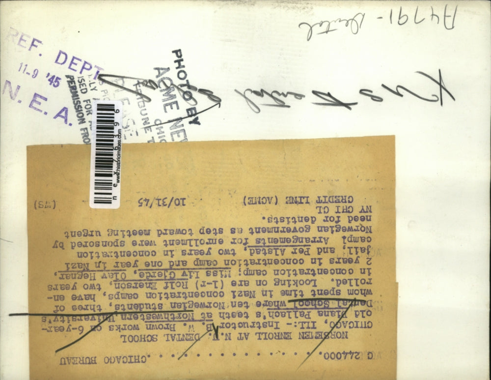 1945 Press Photo Evanston Ill Northwestern Univ Dental school BW Brown