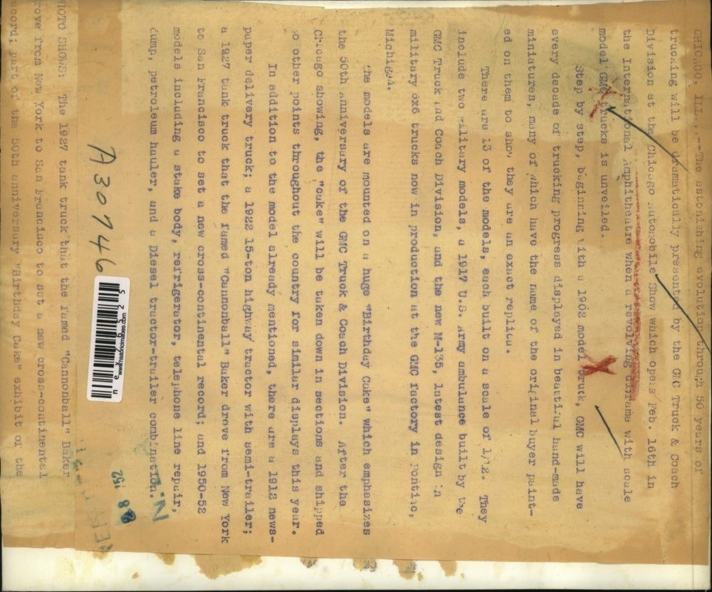 1952 Press Photo A 1927 GMC truck named Cannonball at auto show