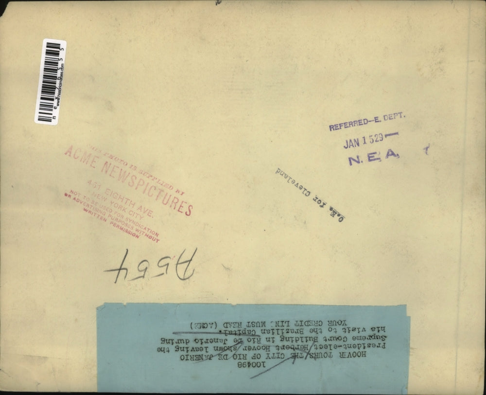 1929 Press Photo President Elect Herbert Hoover Leaving Supreme Court Rio de Jan