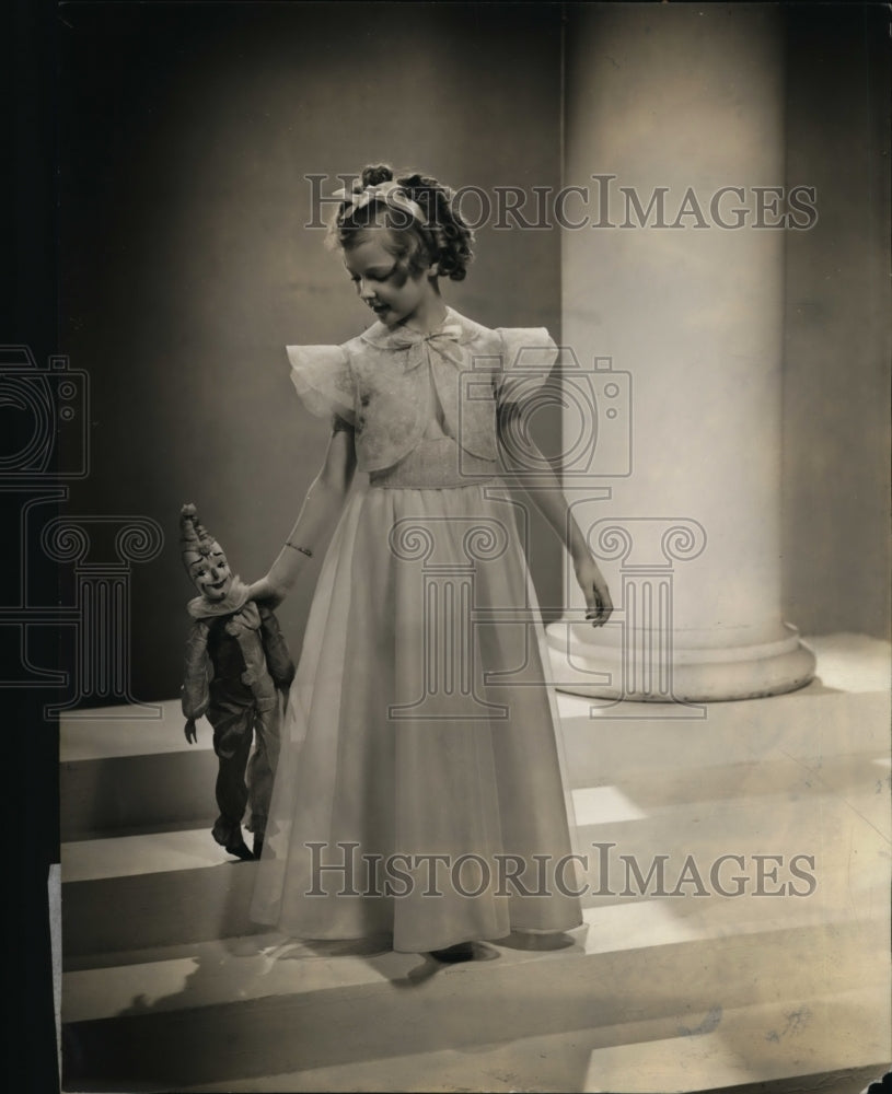 1938 Press Photo Peach Mousseline De Soie Party Dress for Girls