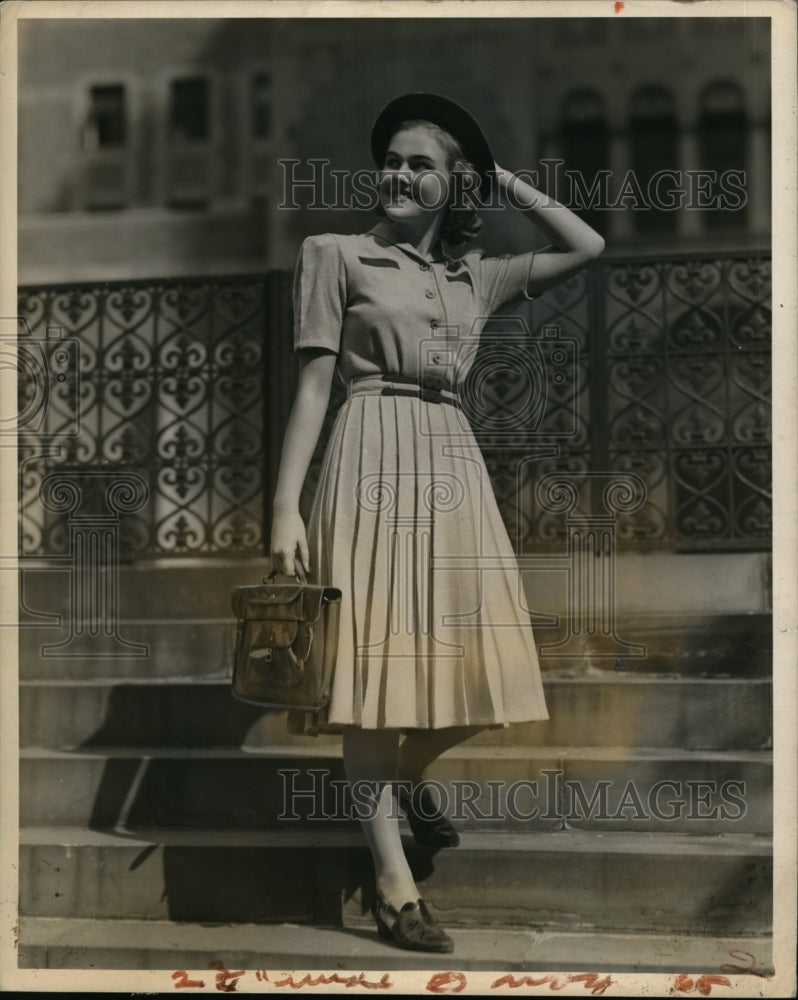 1938 Press Photo Practical school dress fashions with pleated skirt