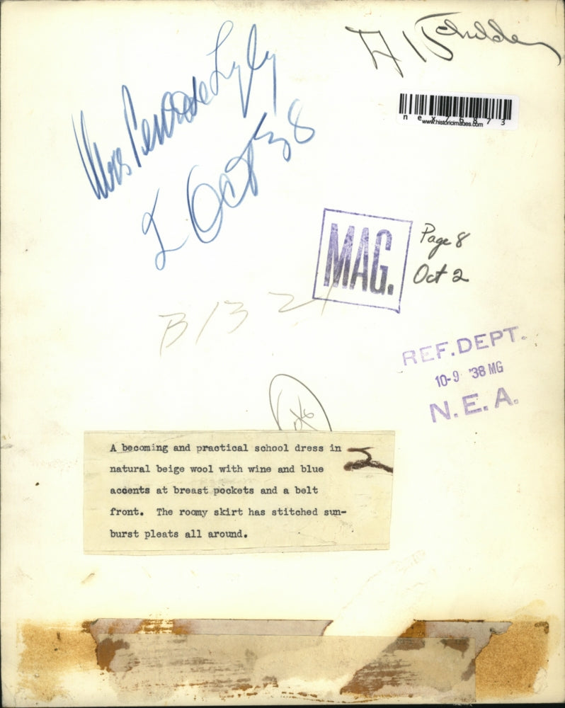 1938 Press Photo Practical school dress fashions with pleated skirt