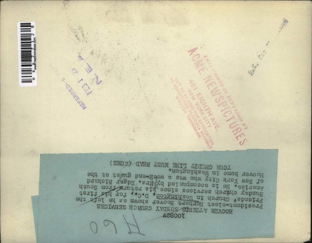 1929 Press Photo President elect Herbert Hoover leaves Friends Church