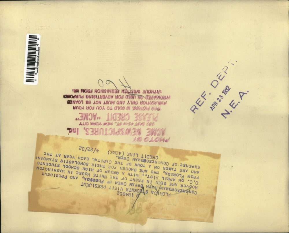 1932 Press Photo Ruth Bryan Owen President Hoover Florida High School Students