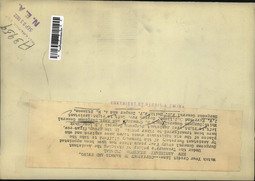 1922 Press Photo Asst Sec of Treas Clifford,Gen JD Long, M White,HS Cumming