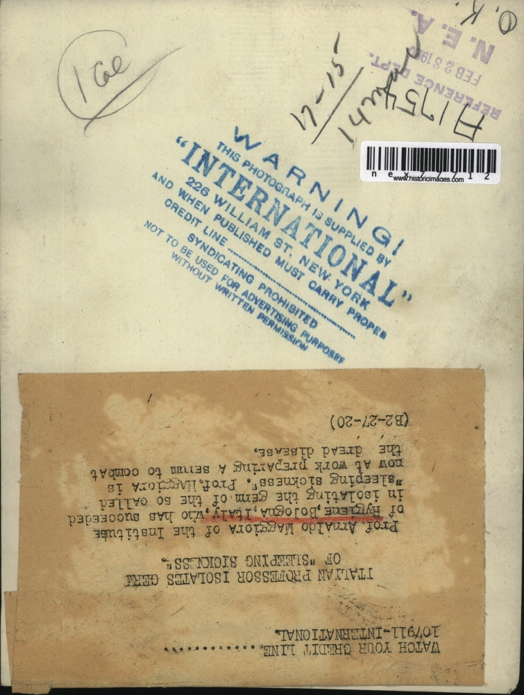 1920 Press Photo Professor Arnaldo Maggiora of Institute of Hygiene of Italy