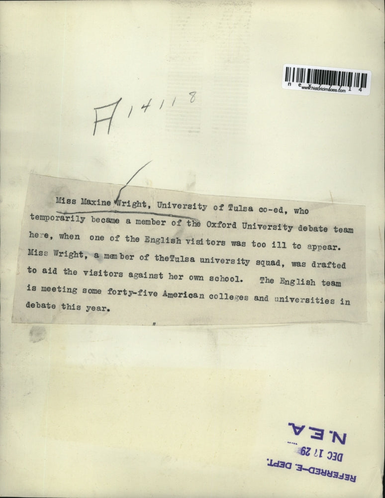 1929 Press Photo Maxine Wright University of Tulsa Student Debate Team