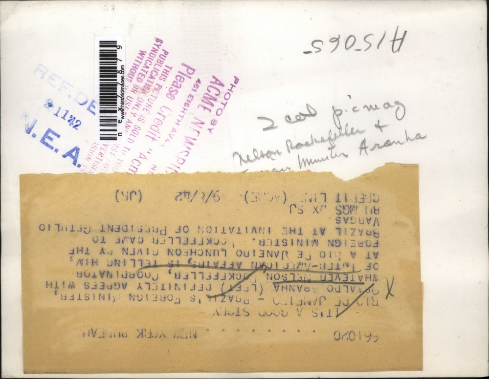 1942 Press Photo Orlando Aranha Brazil's Foreign Minister & Nelson Rockefeller