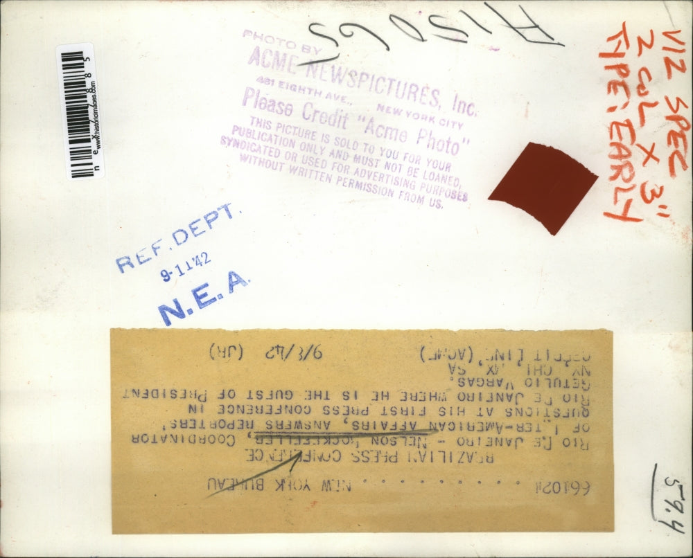 1942 Press Photo Nelson Rockefeller of Inter American Affairs in Rio De Janeiro