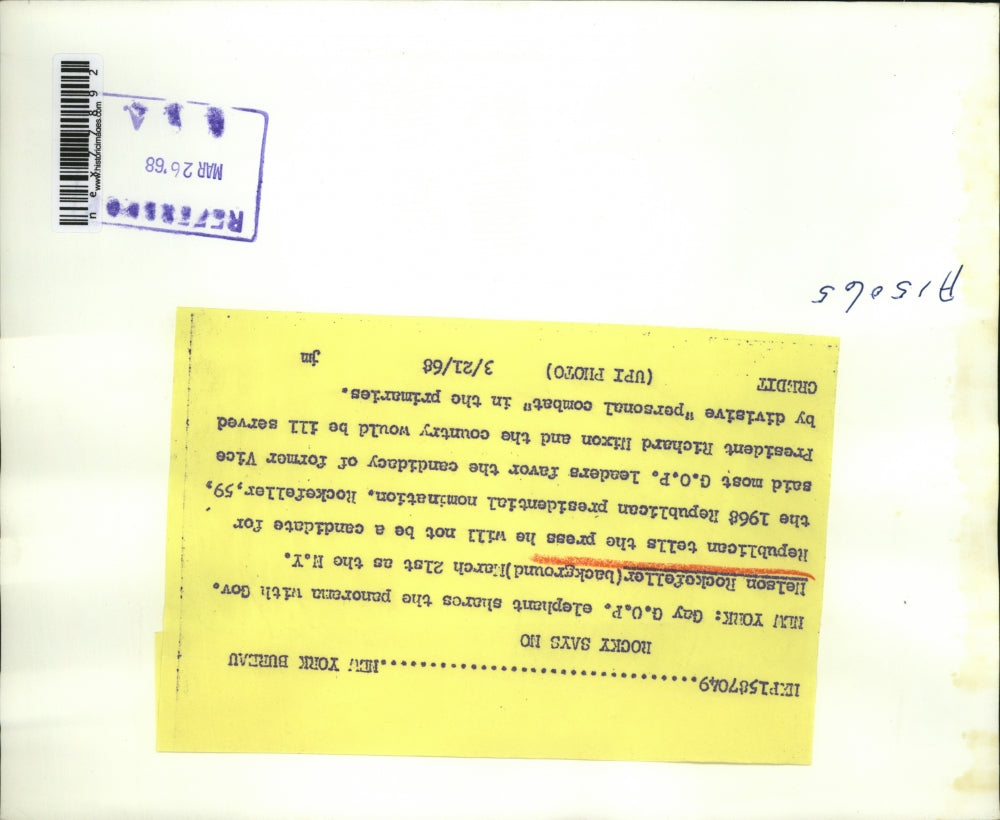 1968 Press Photo Governor Nelson Rockefeller Not to Be Presidential Candidate