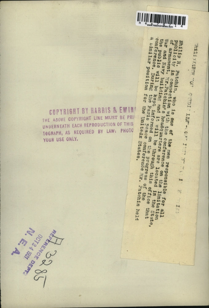 1921 Press Photo Phillip N Patchin for war & armament limitation conference