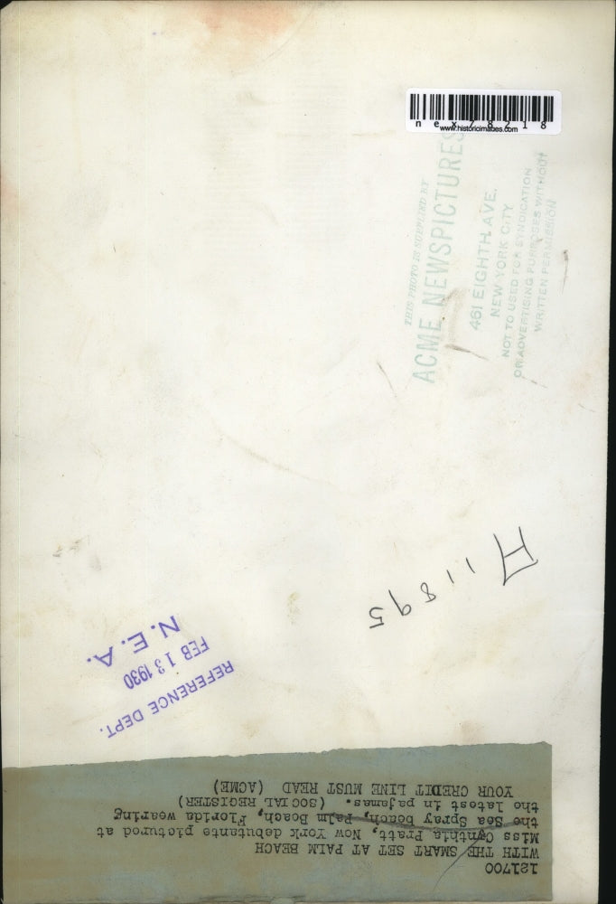 1930 Press Photo Cynthia Pratt, NYC debutante at Palm Beach Fla