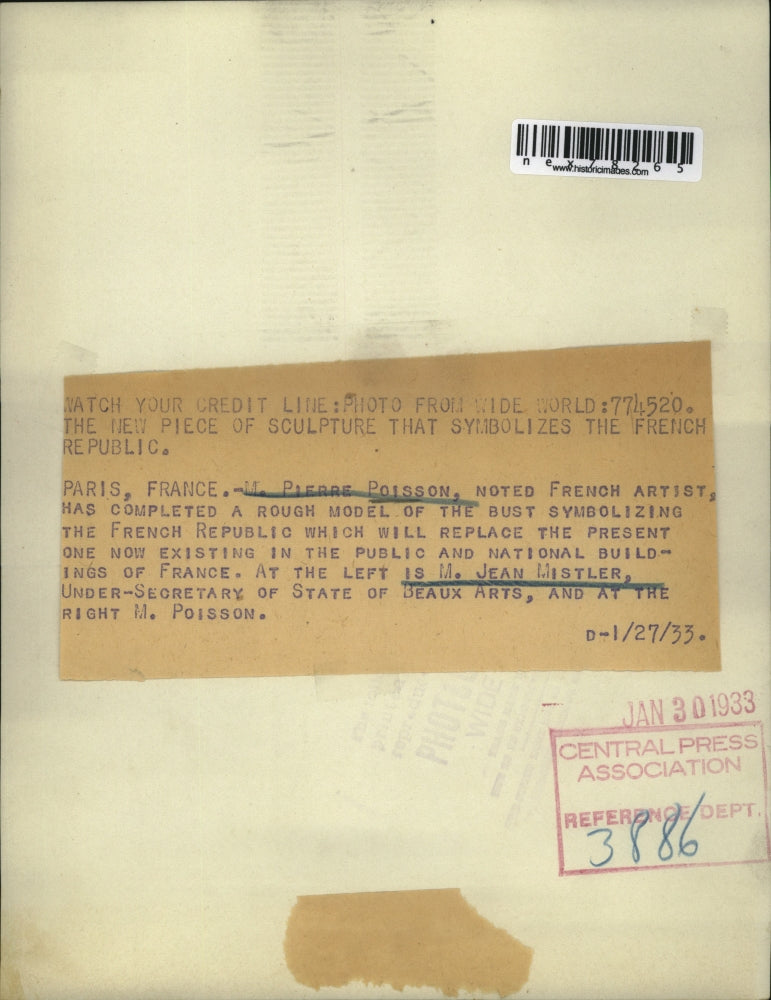 1933 Press Photo Paris Pierre Poisson artist & Jean Mistler Undersec of State