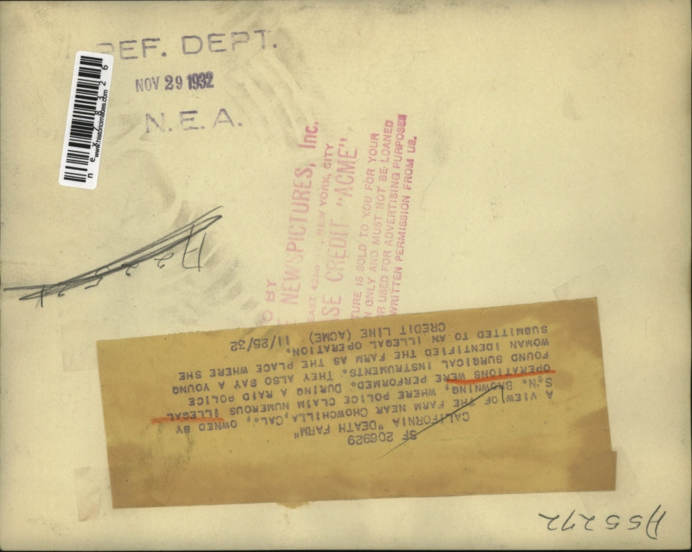 1932 Press Photo Farm Owned by SN Browning Raid Performed Several Illegal Operat