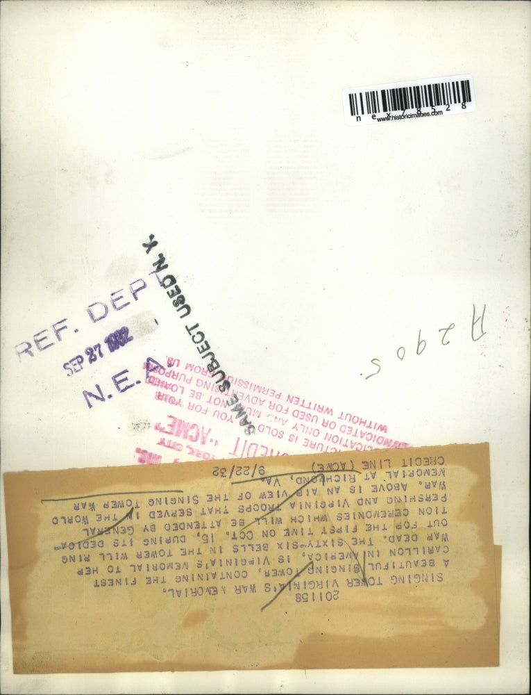 1932 Press Photo Air view of Singing Tower War memorial Richmond Va - nex78528