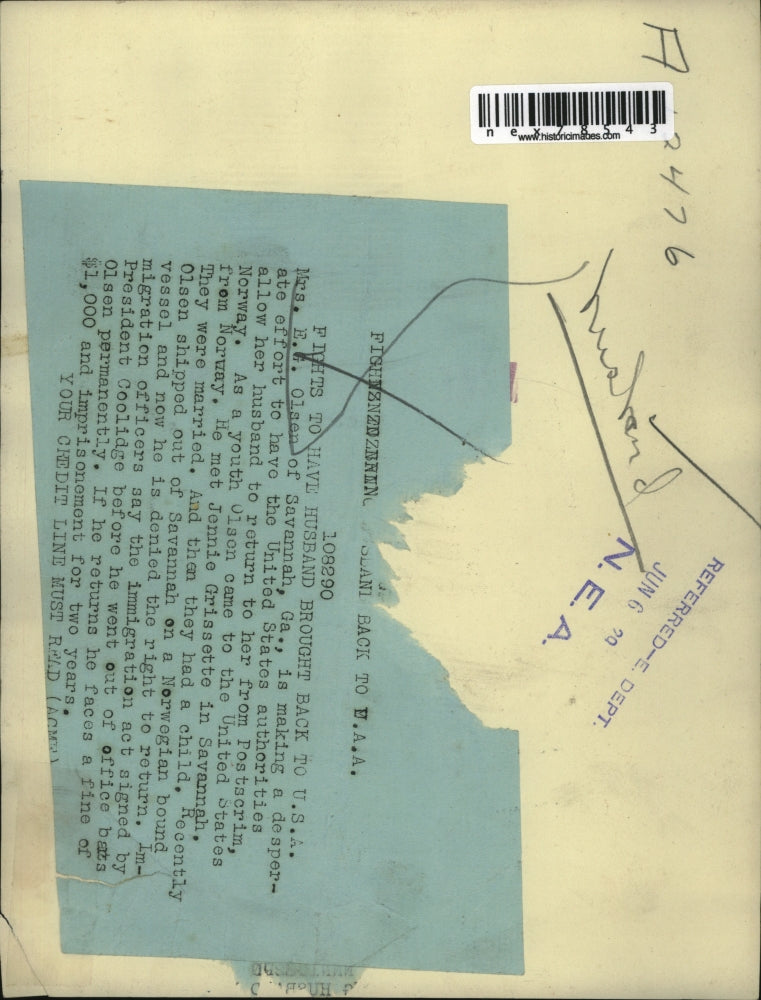 1929 Press Photo Savannah Ga Mr & Mrs EG Olsen & baby before ship to Norway