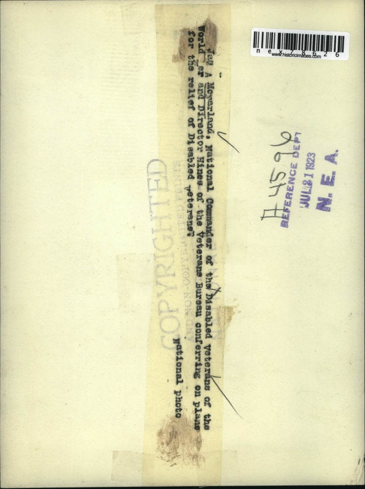 1923 Press Photo Jes A Mcyearland DAV commander & Director Hines of VA