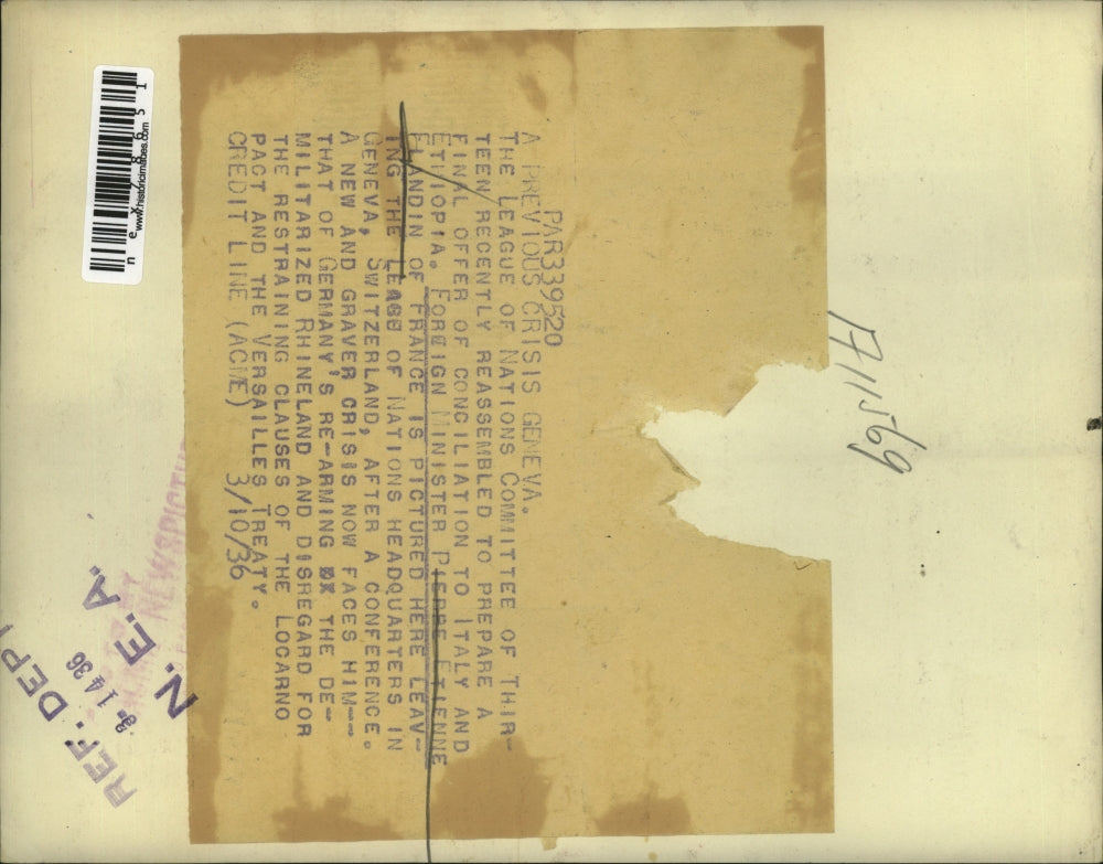 1936 Press Photo French Foreign Minister Pierre E Flandin at League of Nations