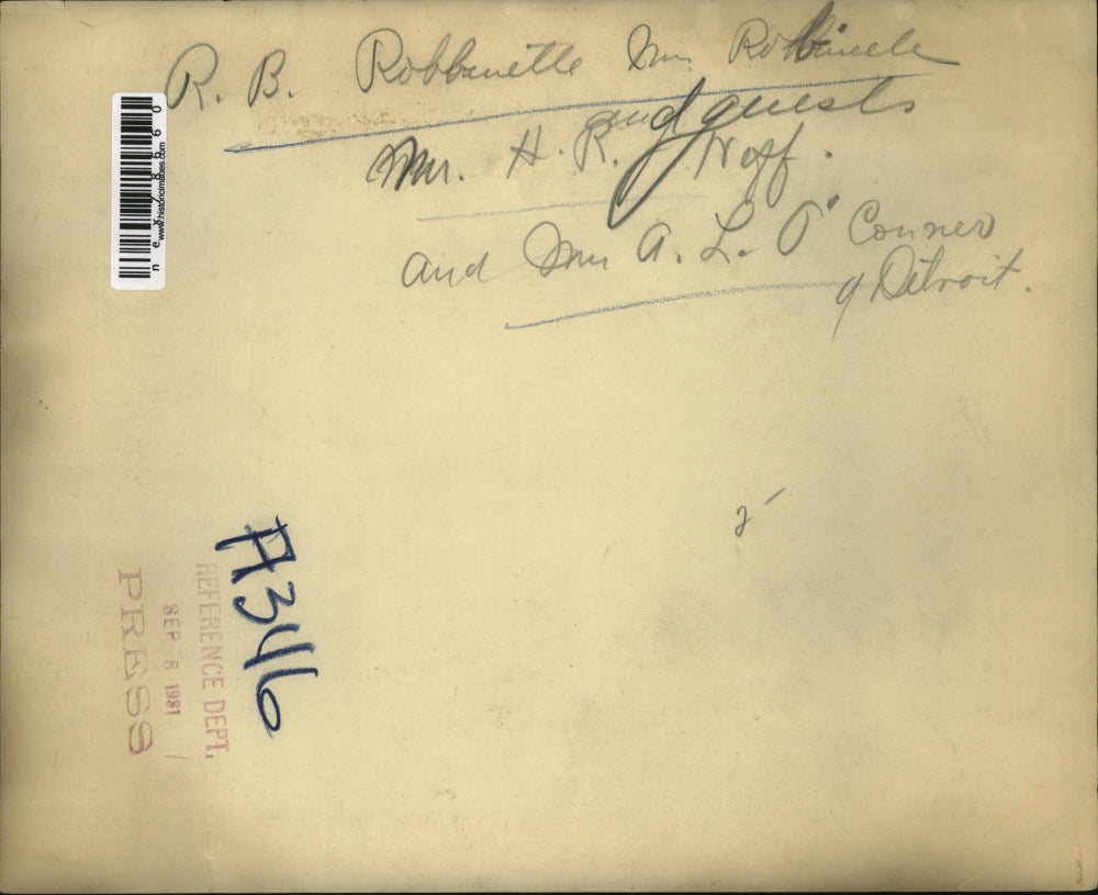 1931 Press Photo RB Robbinette, Wm Robinettem AL OConnor HR & guests