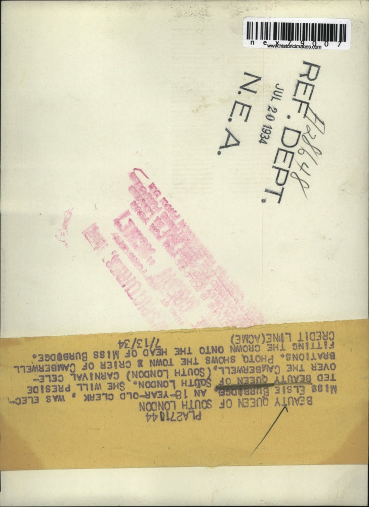 1934 Press Photo Elsie Burbridge named beauty queen of South London - nex79007