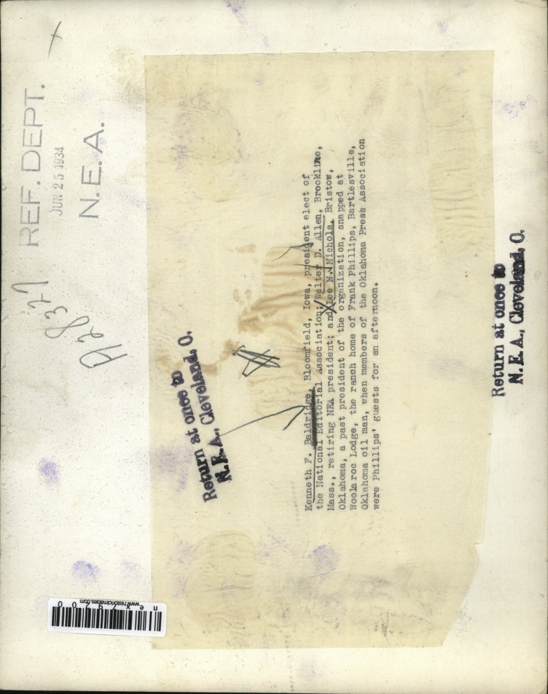 1934 Press Photo Kenneth Baldridge pres Natl Editorial, Walter Allen NEA Pres