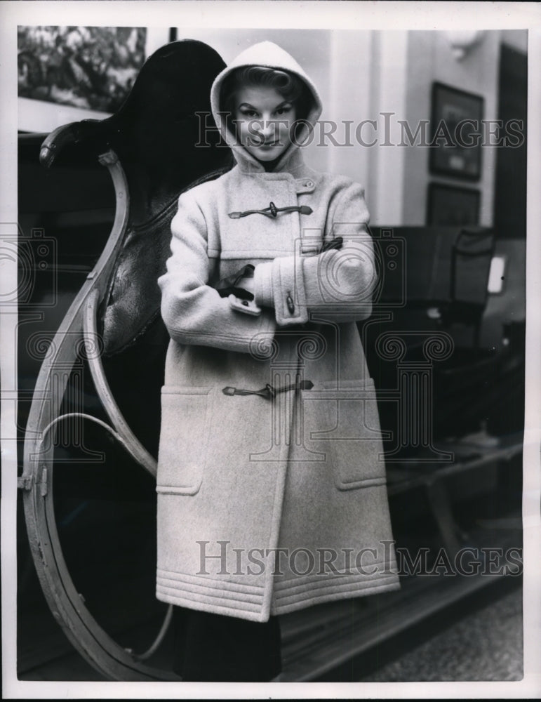 1956 Press Photo NYC Casual campus style caot of Lodencloth by Europe Craft