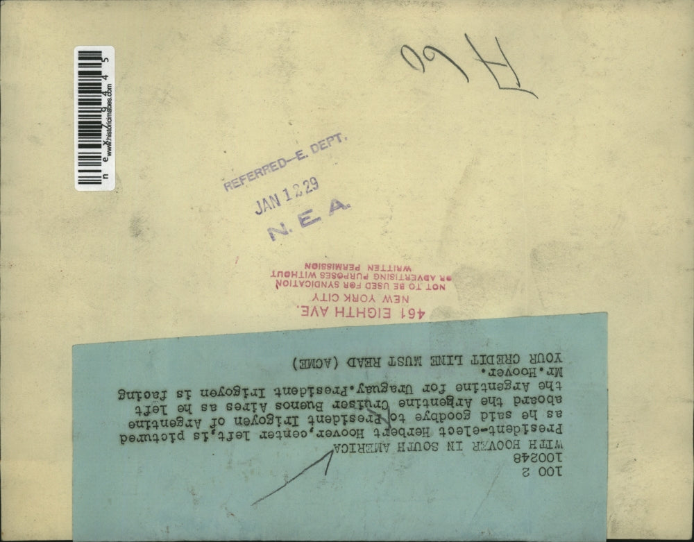 1929 Press Photo Pres elect Herbert Hoover & Argentine Pres Irigoyen