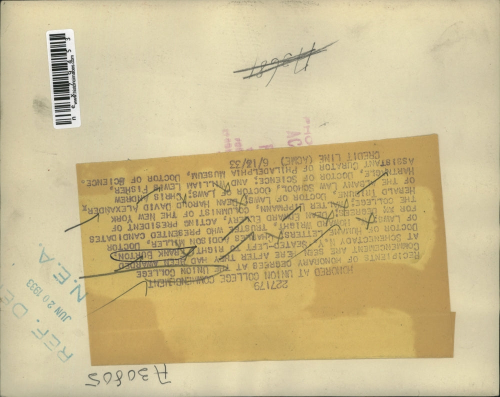 1933 Press Photo Union Collefe Schnectady NY Frank Burton, Charles A Miller