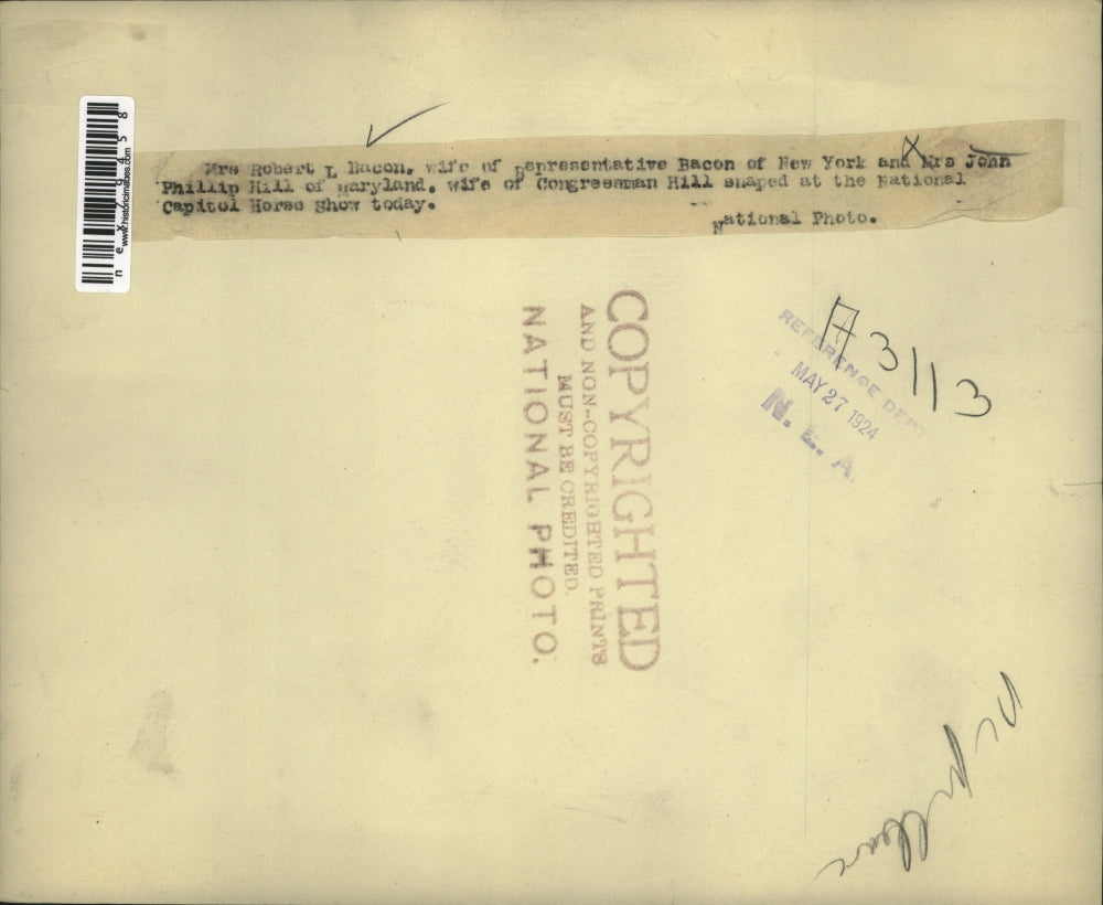 1924 Press Photo Mrs Robert Bacon & Mrs John Phillip Hill at Capitol horse show