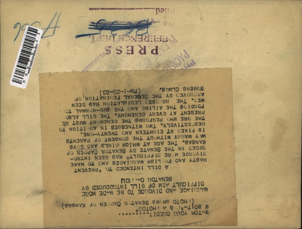 1923 Press Photo Senator Capper of Kansas at his desk